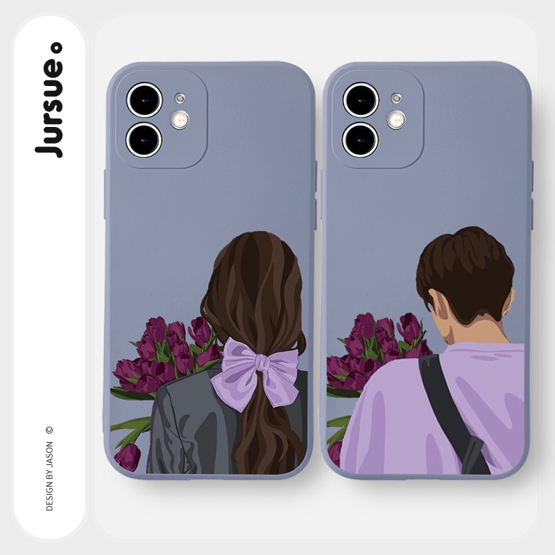 Ốp lưng JURSUE hoạt hình cặp đôi dễ thương đẹp nam nữ cho iPhone 13 12 11 Pro Max SE 2020 X XR XS 8 7 ip 6S 6 Plus Y19