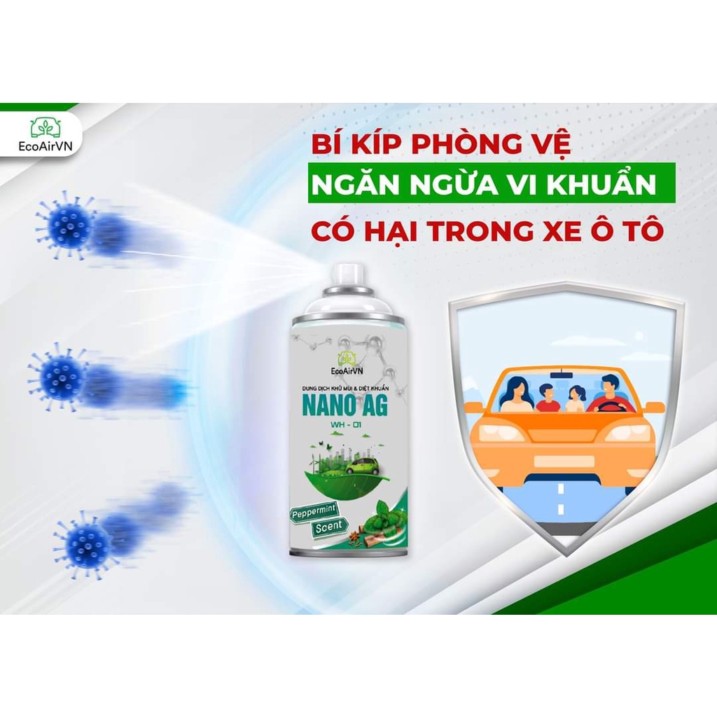 Dung Dịch khử mùi diệt khuẩn Nano Bạc, khử mùi nhà ở,ô tô tinh dầu khử khuẩn nano bạc - EcoAirVN - LifetechStore