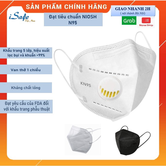 Khẩu trang N95 KN95 có van thở chính hãng có kiểm định, lọc bụi mịn PM 2.5, tiêu chuẩn FDA sử dụng trong phẫu thuật