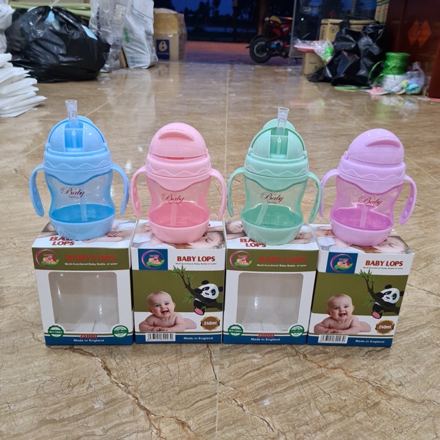 Bình uống nước Baby Lops có ống hút, tay cầm cho bé