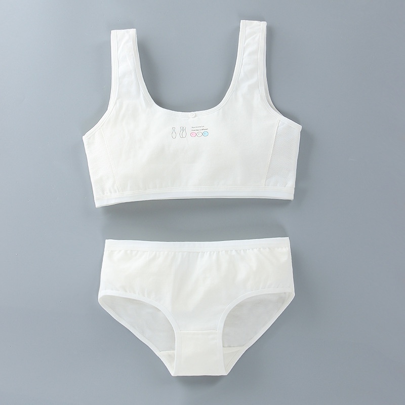Bộ Áo Ngực Hai Lớp Phối Quần Lót Vải Cotton Dễ Thương Cho Bé Gái Tuổi Dậy Thì 8-16 Tuổi