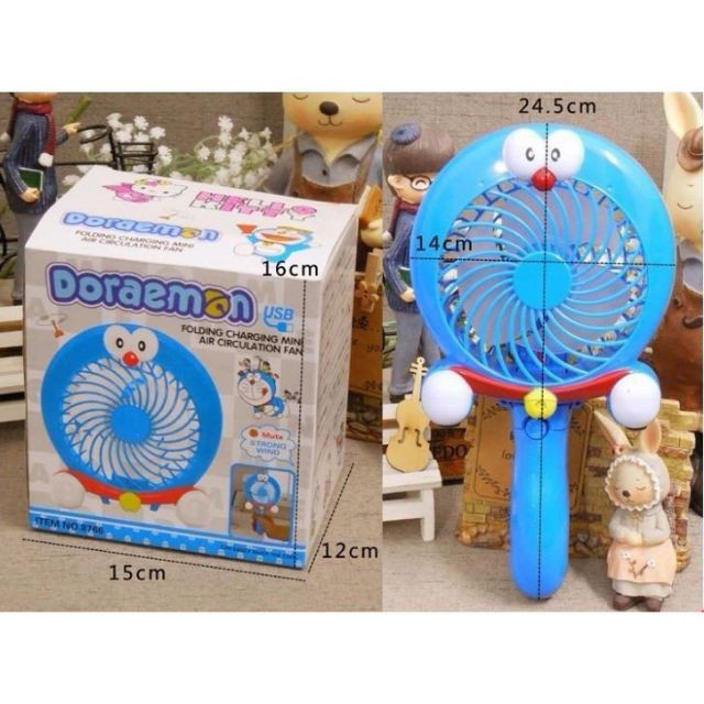 Quạt Tích Điện Cầm Tay Để Bàn 2in1 Doreamon Hello Kitty