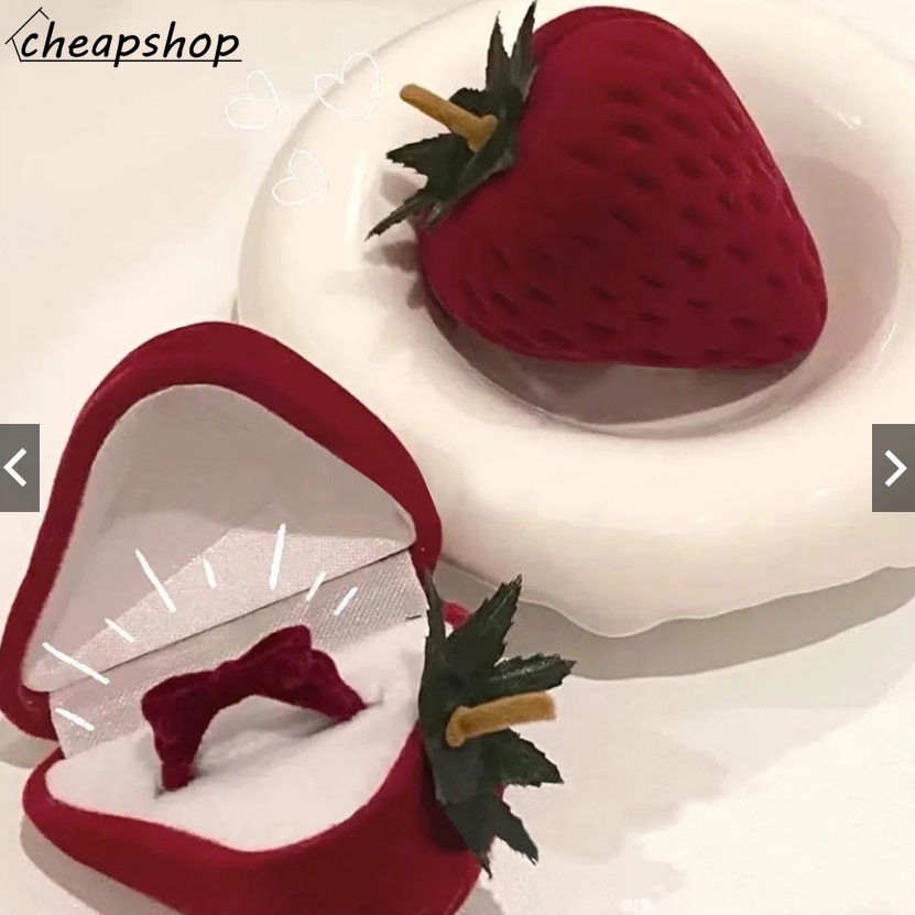 Nhẫn IF YOU vải nhung thắt nơ đính quả dâu tây phong cách cổ điển dành cho nữ