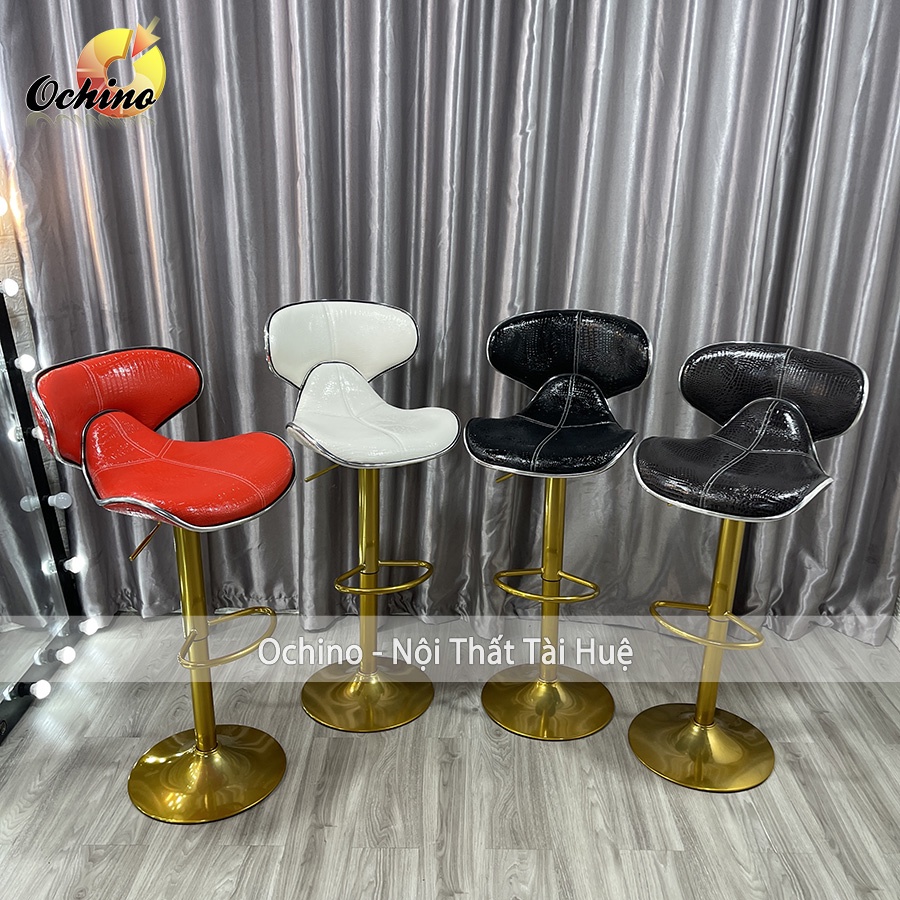 Ghế Bar, Ghế Trang Điểm Mẫu DA CÁ Chân Vàng K1 Sang Chảnh Điều Chỉnh Độ Cao 60/80 Và Xoay 360 Độ ( Có Sẵn)