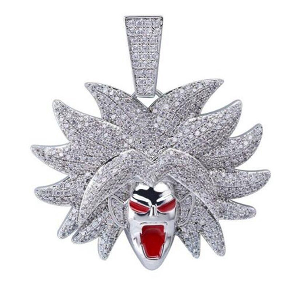 Kalung Hip Hop Liontin Dragon Ball Broly Hias Zirkon Kubik Warna Gold/Silver untuk Pria/Wanita