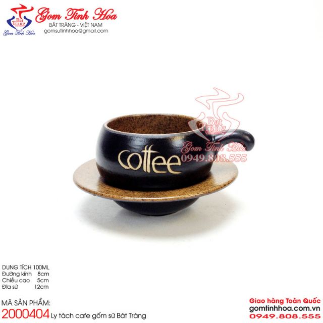 Ly tách cafe men đen lòng gốm