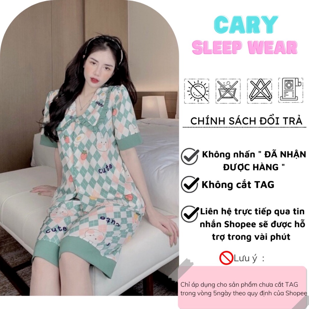Bộ ngủ pijama cộc tay quần lửng mặc nhà họa tiết hoạt hình dễ thương CARY
