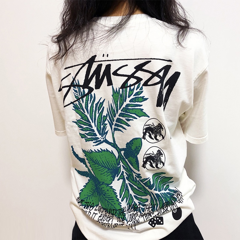 Stussy Áo Thun Tay Ngắn In Hình Hoa Lá Thời Trang Cho Cặp Đôi