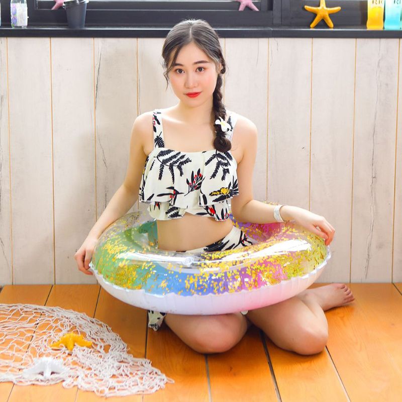 Phao Bơi Bơm Hơi Tròn Màu Gradient Cầu Vồng Lấp Lánh