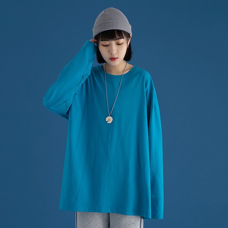 Áo thun tay dài longtee trơn unisex nam nữ, cổ tròn, form rộng xẻ tà