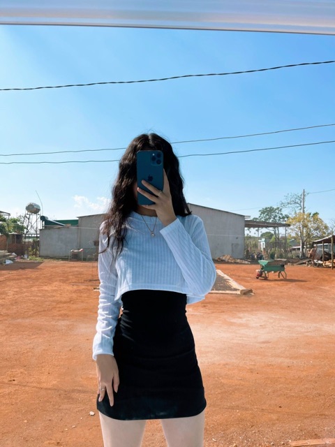 SET ĐẦM HAI DÂY BODY KÈM ÁO THUN CROPTOP TAY DÀI ULZZANG