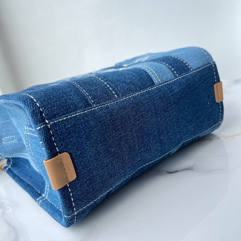 Túi xách nữ da thật thời trang cao cấp Marc Jacobs thiết kế vải denim in chữ thương hiệu