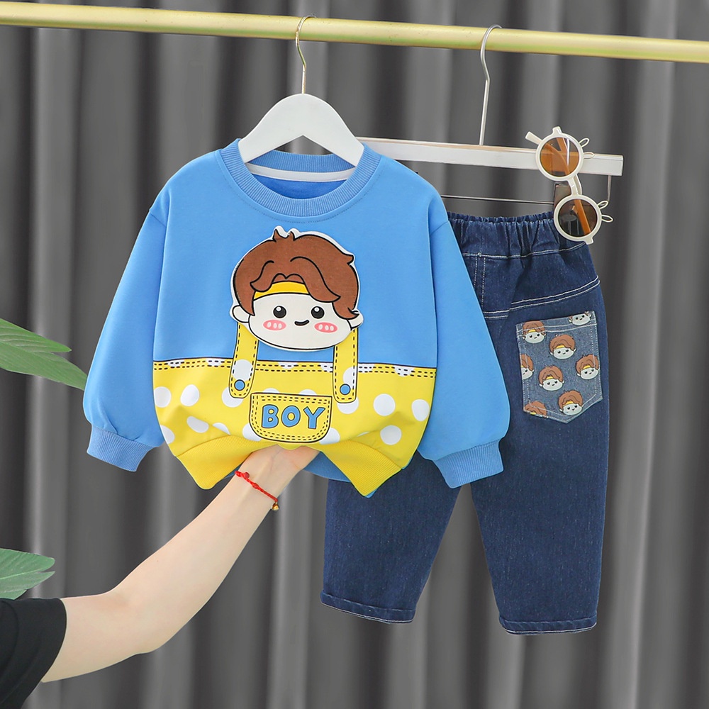 Set trang phục BEAR LEADER tay dài in họa tiết hoạt hình thời trang xuân thu cho trẻ em 6-48 tháng tuổi