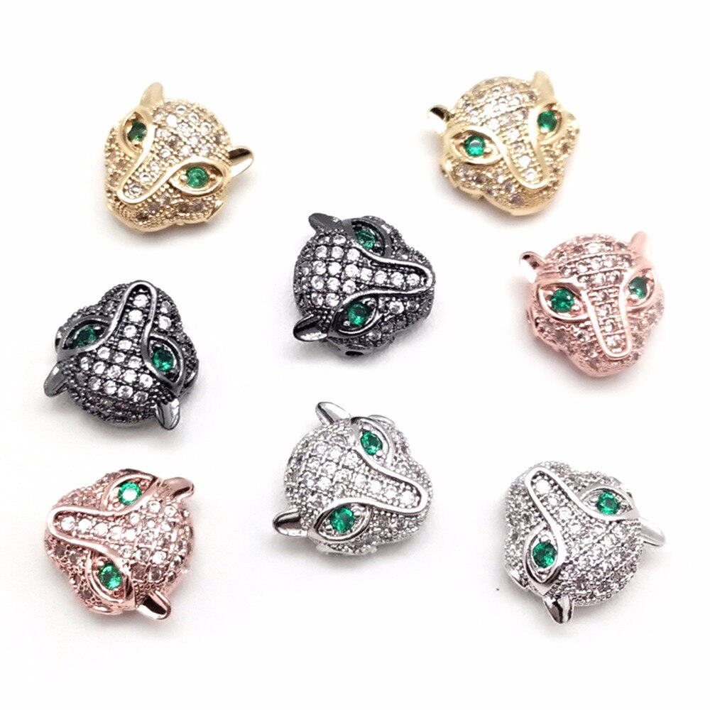 Charm bằng đồng hình đầu báo khảm đá zirconia lấp lánh thời trang làm trang sức thủ công cho nam