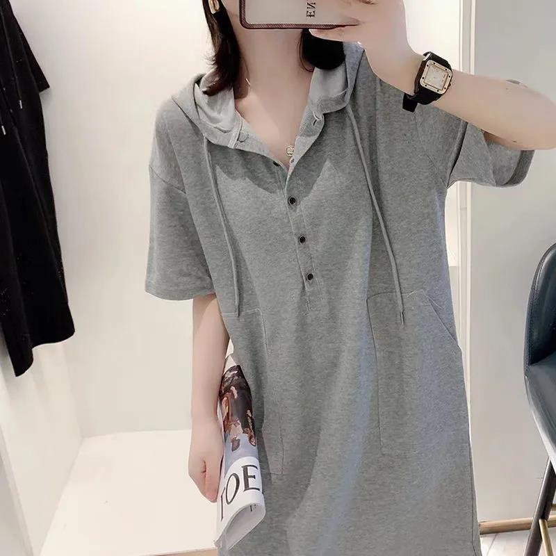 Bán Chạy!Áo Thun Thể Thao Tay Ngắn Có Mũ Trùm Màu Đen/Xám Trơn Kiểu Châu Âu Cổ Điển Dễ Phối Đồ Thời Trang Mùa Hè Cho Nữ
