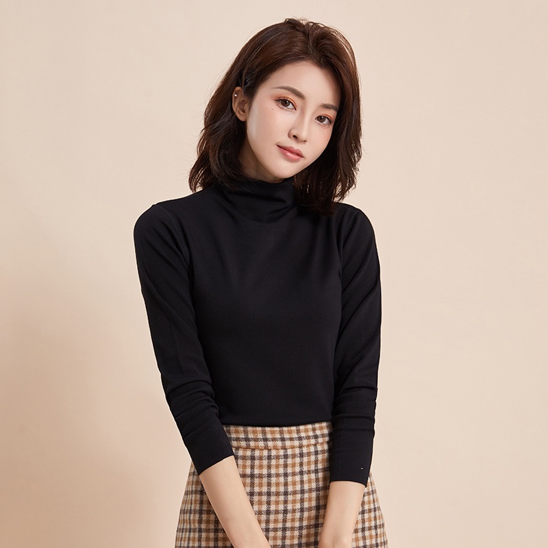 Áo Thun Tay Dài Cổ Lọ Không Đường May Giữ Ấm Mùa Đông Cho Nữ