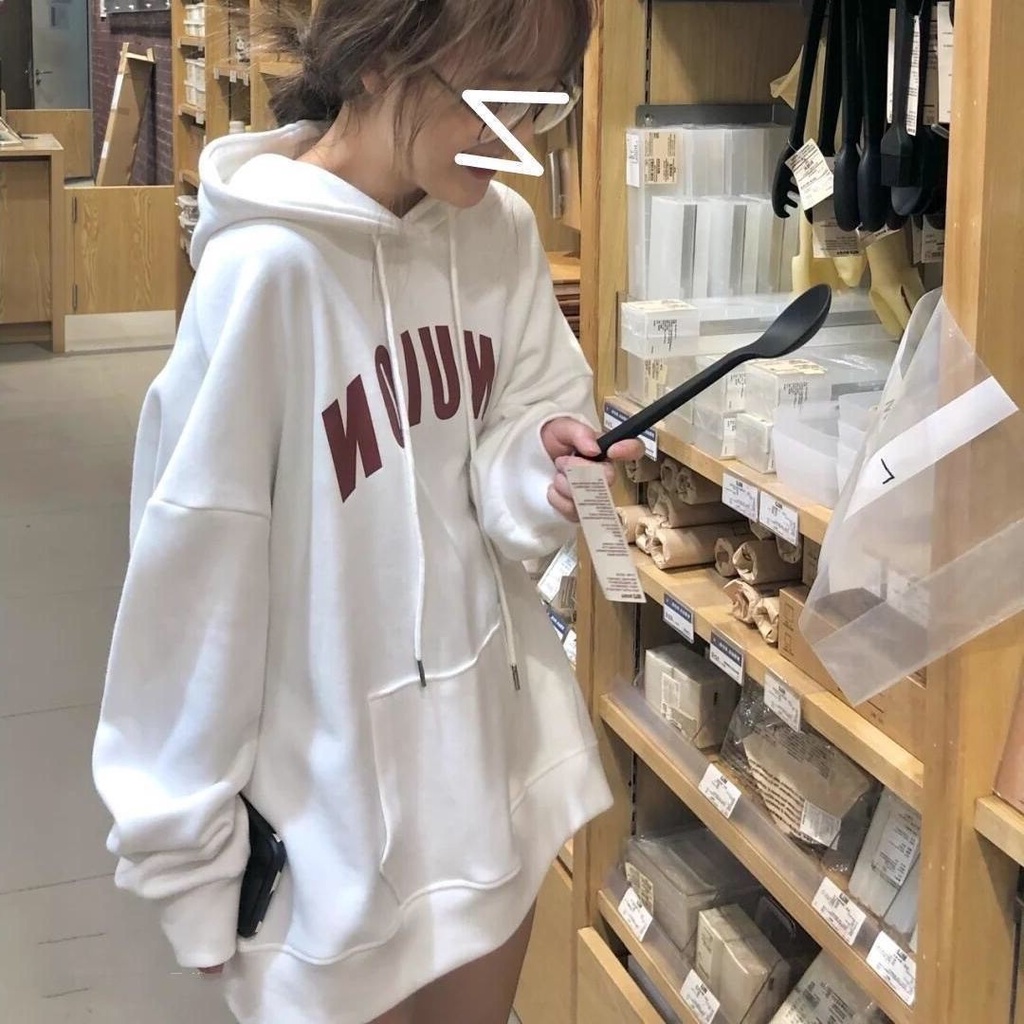Áo hoodie nữ form rộng dày dặn mũ 2 lớp màu trắng chất nỉ bông đẹp thời trang 2022