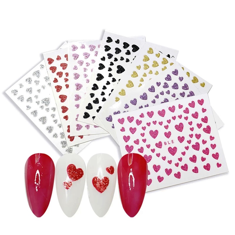 Miếng Dán Móng Tay 3D Hình Trái Tim Nhiều Màu