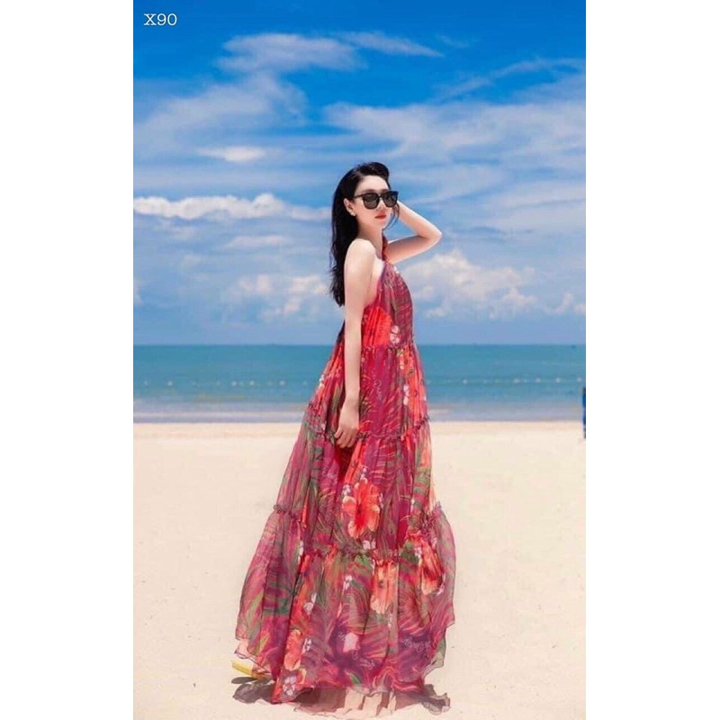 ĐẦM MAXI LỆCH VAI HOẠ TIẾT