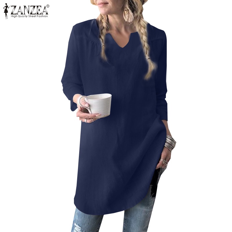 Áo kiểu ZANZEA tay lửng cổ chữ V nữ tính thanh lịch cho nữ