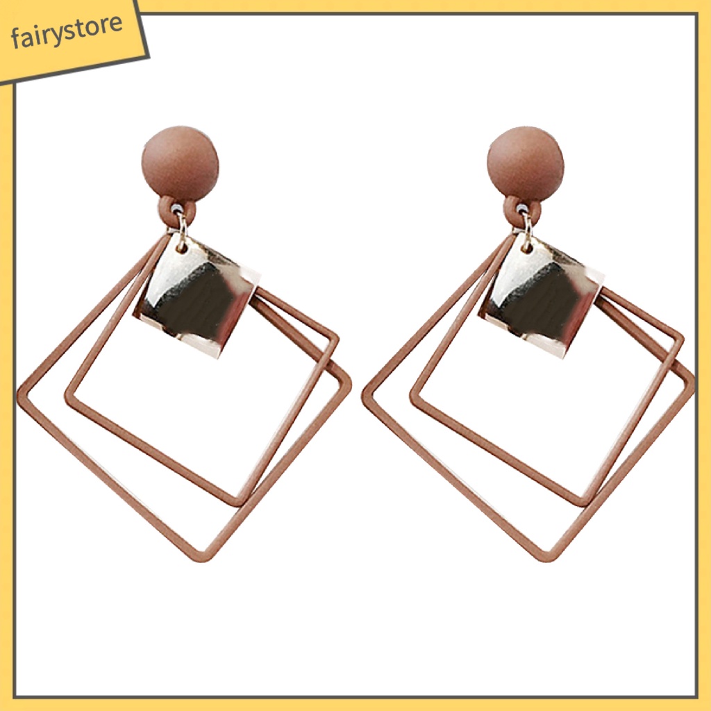 Bông tai hình 2 mặt vuông rỗng thời thượng sang trọng