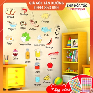 Buôn sỉ Tranh dán tường cho bé, đề can dán tường cho bé trai gái học từ vựng tiếng anh về các loại thực phẩm