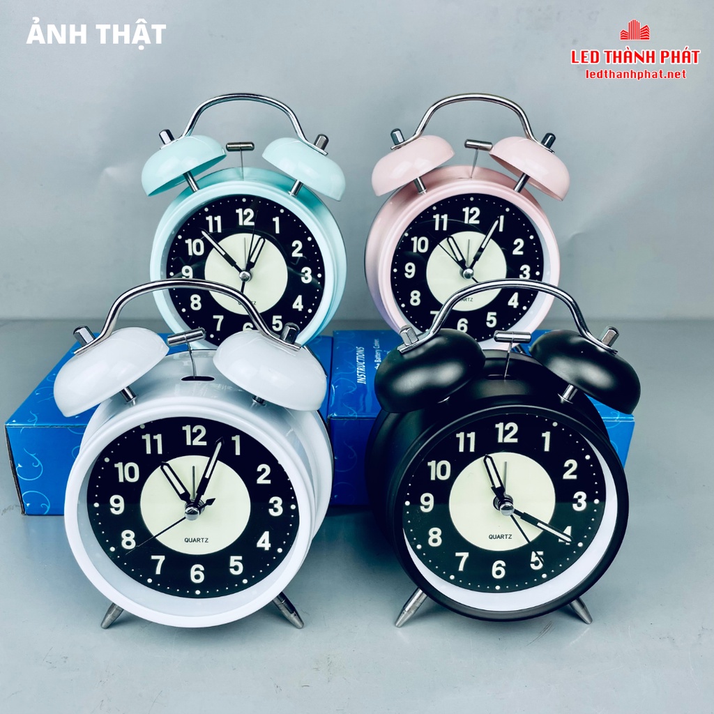 Đồng hồ để bàn báo thức TWIN BELL kim trôi dạ quang có đèn , tặng kèm pin bảo hành 6 tháng