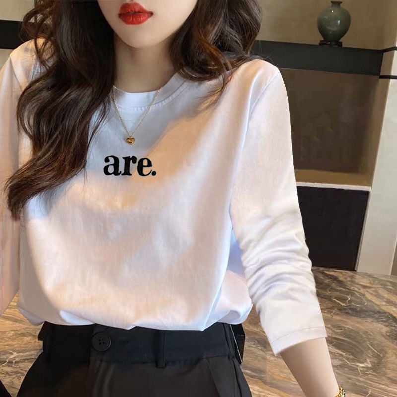Áo Thun Cotton Trắng Tay Dài Dáng Rộng Thời Trang Mùa Xuân Mới 2022