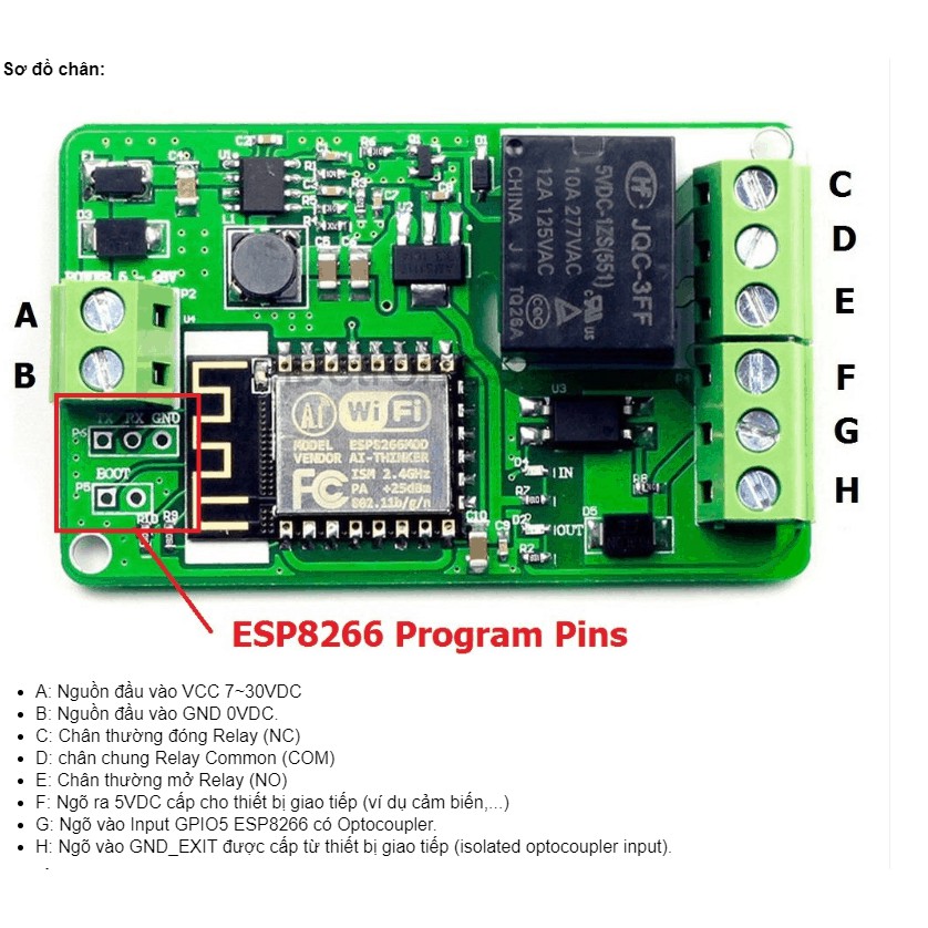 Mạch điều khiển wifi relay ESP8266 V12 - BI6Z