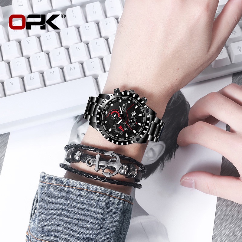 OPK 8128 Watch Men Genuine Waterproof Original Steel Strap Quartz Luminous Calendar Wear-resistant Fashion