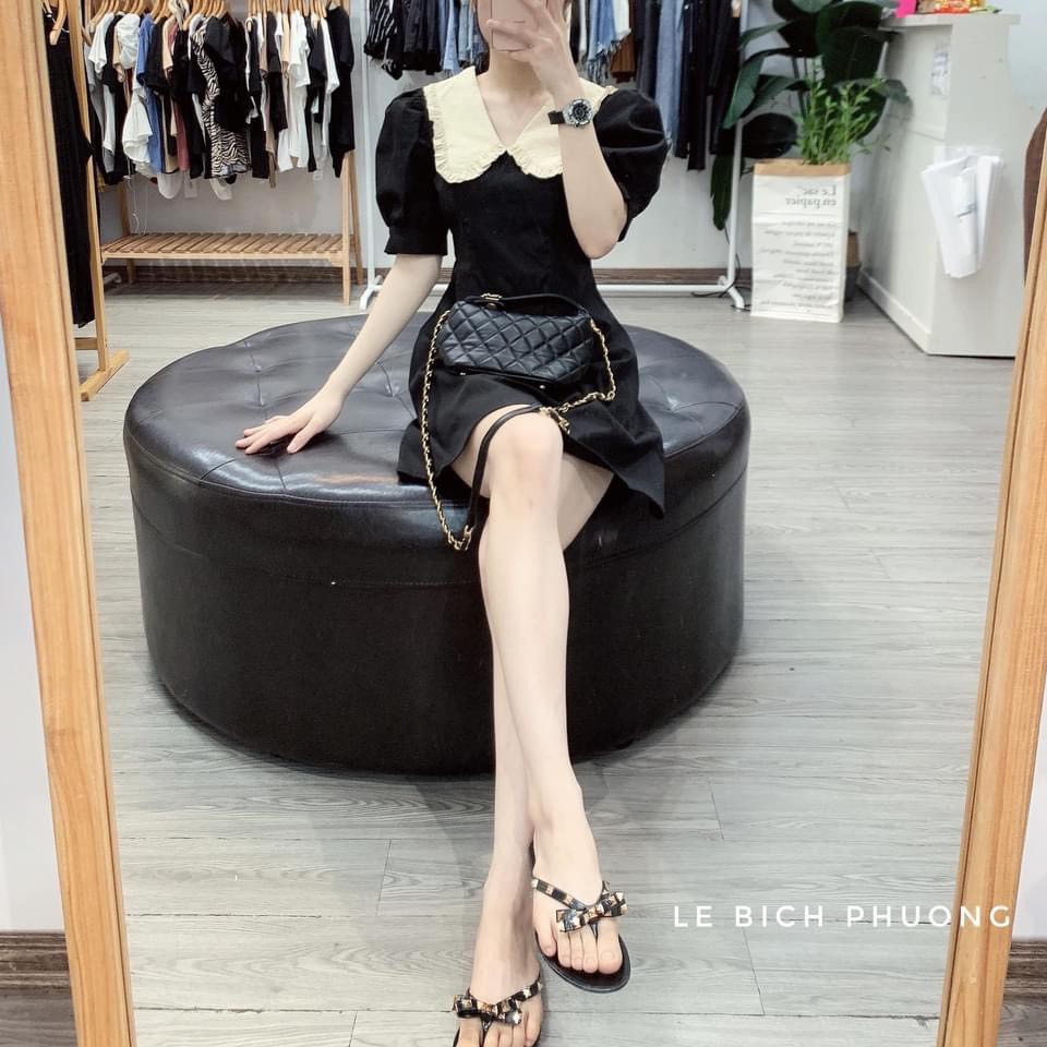 VÁY KAKI DÁNG A SIÊU GỌN MIX CỔ BÈO TIỂU THƯ DK153 | BigBuy360 - bigbuy360.vn