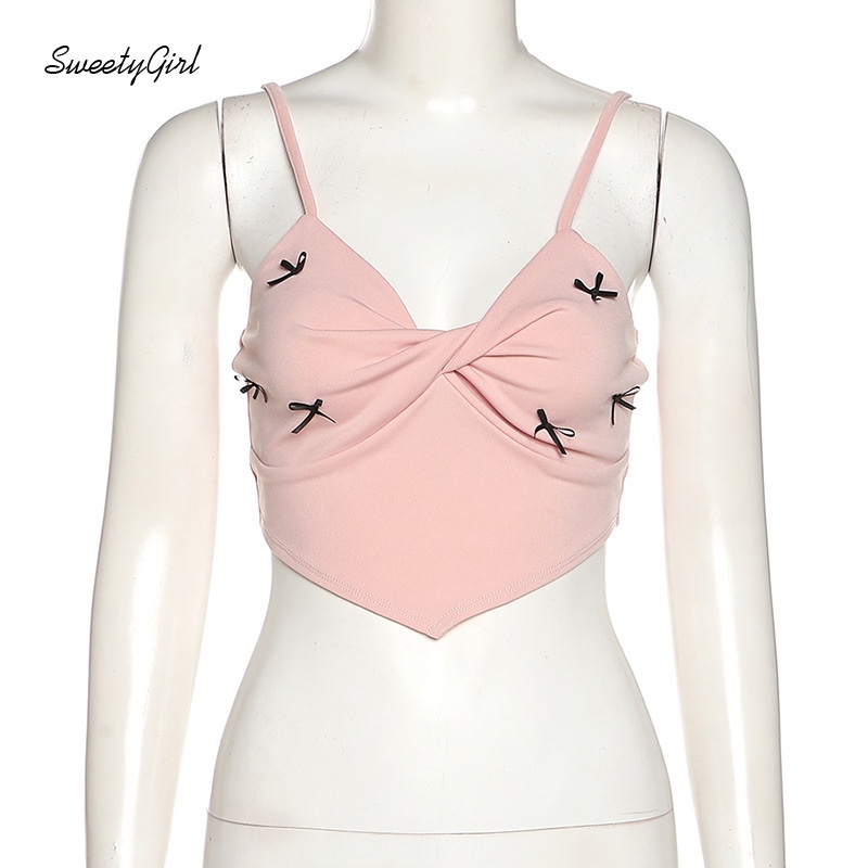 Áo Hai Dây Ôm Dáng Cổ Chữ V Màu Trơn Thắt Nơ Hở Lưng Gợi Cảm Cho Nữ