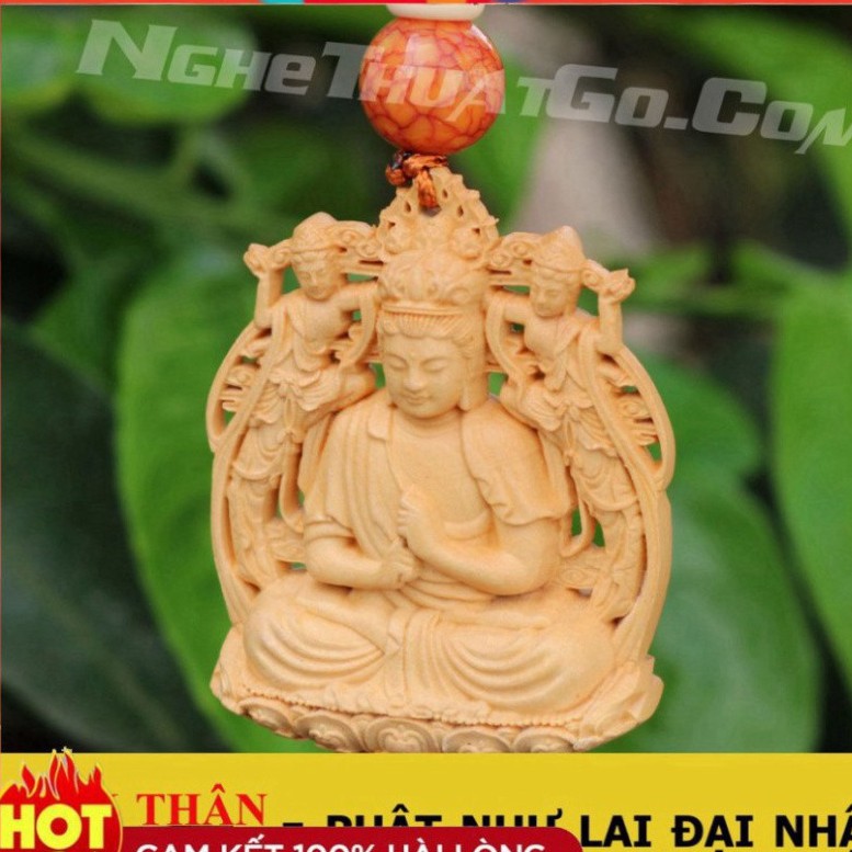 ((GIẢM CỰC SỐC )) Dây treo xe ô tô tượng Phật Như Lai Đại Nhật bằng gỗ Hoàng Dương -TẶNG 1 VÒNG ĐEO TAY Hàng cao cấp -hà