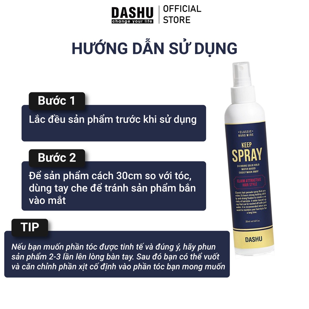 Chai Xịt định hình Dashu Classic Hardwire Keep 250ml