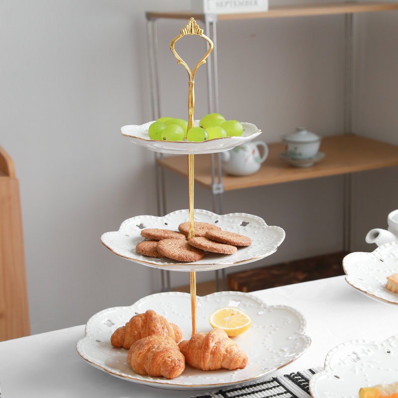 Sỉ Khay sứ trắng 3 tầng đựng bánh kẹo hoa quả (tròn/ vuông) pancake, khay 3 tầng đựng mứt Tết tiệc buffet