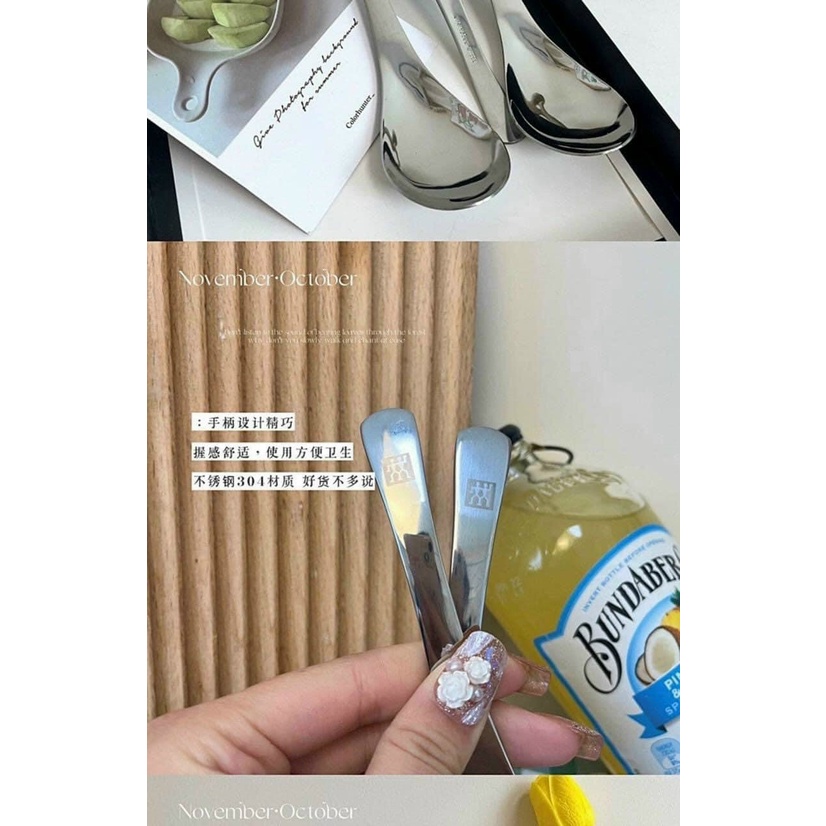 Thìa inox 304 hiệu Zwilling Đức. Sét 5 thìa đức cao cấp, thìa súp màu bạc sang trọng