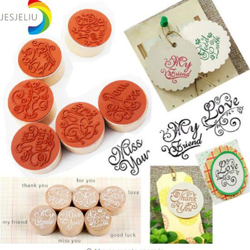 MIQUEL Love You Thank You Wooden Rubber Stamp DIY Letter Stamp Floral Flower Pattern Craft Round for Scrapbook Retro Vintage Photo Album Embossing