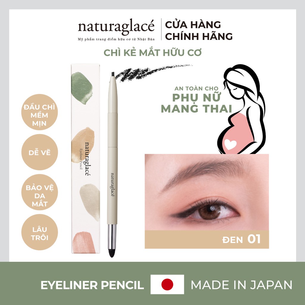 Chì kẻ mắt hữu cơ 2 đầu naturaglacé Eyeliner Pencil (01 - Màu đen) nét mảnh tự nhiên, lâu trôi, 0.14g