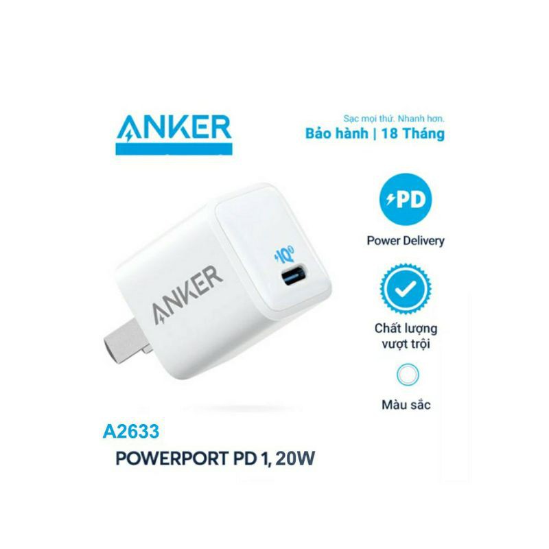 Sạc ANKER PowerPort PD Nano 20w - cổng USB-C