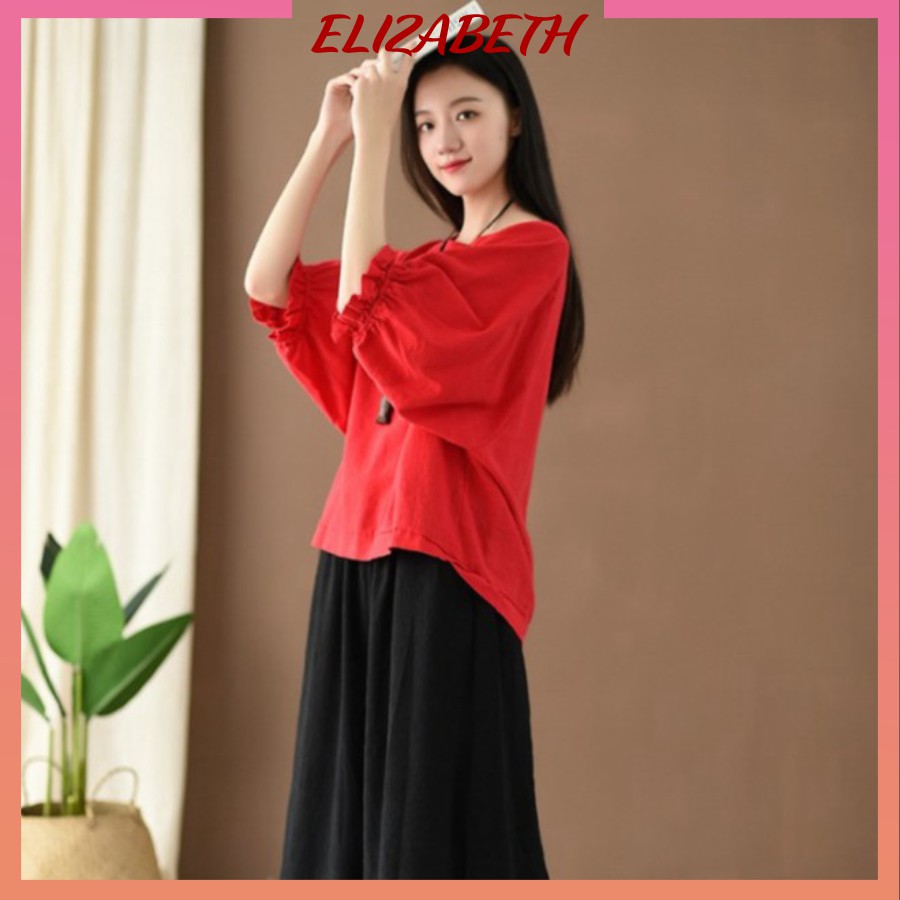 Áo kiểu nữ Hàn Quốc, áo cánh dơi nữ Elizabeth, chất liệu Đũi tơ mềm mát, form rộng che khuyết điểm AKN.H45 | BigBuy360 - bigbuy360.vn