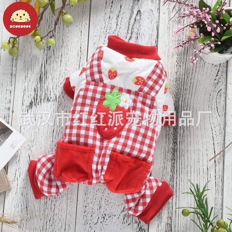 ÁO TẾT CHO CHÓ MÈO HÌNH TRÁI DÂU - ĐỒ TẾT CHO CHÓ MÈO LIỀN QUẦN 2021