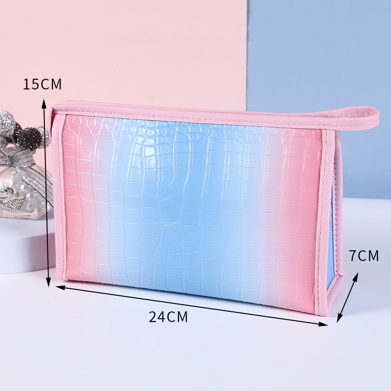 Túi đựng mỹ phẩm du lịch màu sắc gradient họa tiết vân da cá sấu thời trang
