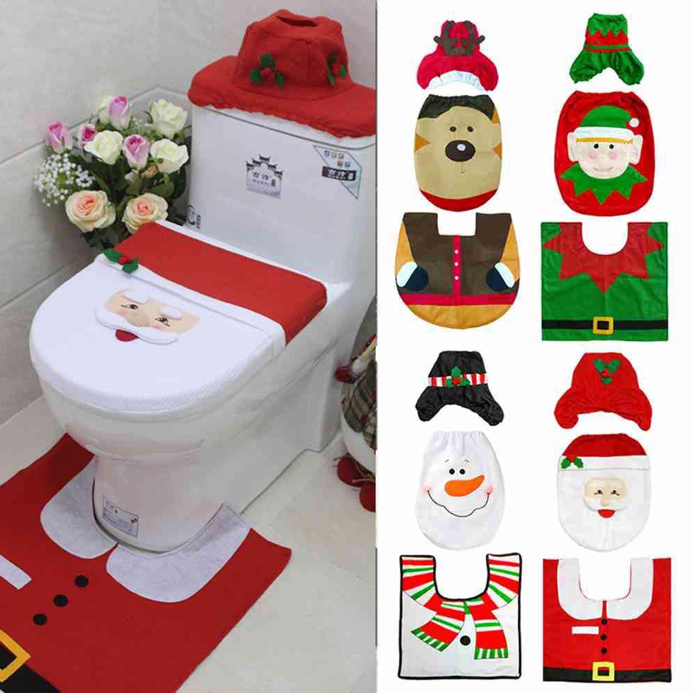 Vỏ Bọc Bệ Ngồi Toilet Họa Tiết Ông Già Noel DIY Trang Trí Giáng Sinh