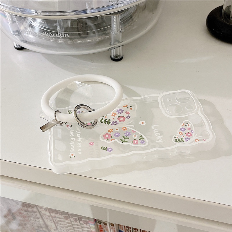 Ốp lưng iphone Ốp Điện Thoại Silicon Họa Tiết Hoa &amp; Bướm Có Vòng Tay Cho Iphone 13Pro 14pro xs 6 / 7 / 8 / plus / promax / mini-14 Dinuo case