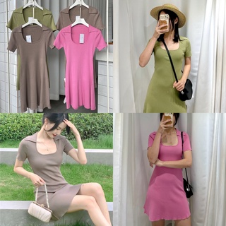 Đầm polo cổ vuông dáng chữ A thun gân chất mịn - D819