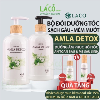 Dầu gội cặp AMLA DETOX LACO bộ dầu gội dầu xả dưỡng tóc mọc tóc và chống rụng combo dưỡng tóc LÁ CỎ MỸ PHẨM THUẦN CHAY