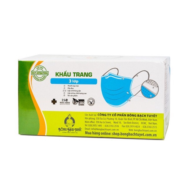 Khẩu trang y tế kháng khuẩn Bông Bạch Tuyết (CHÍNH HÃNG) Meriday - Hộp 50 cái