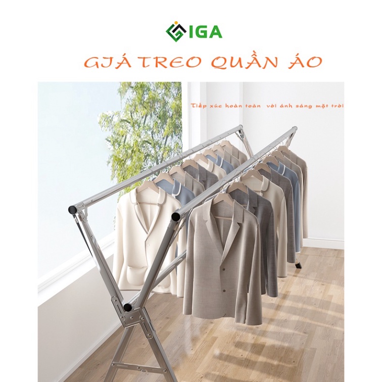 Giàn phơi quần áo IGA inox 304 thay đổi kích thước tiết kiệm diện tích phòng khách