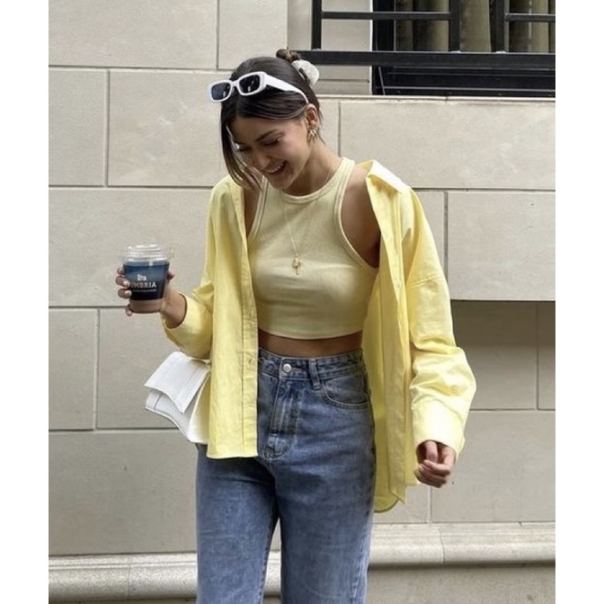 ÁO SƠ MI VÀNG OVERSIZE