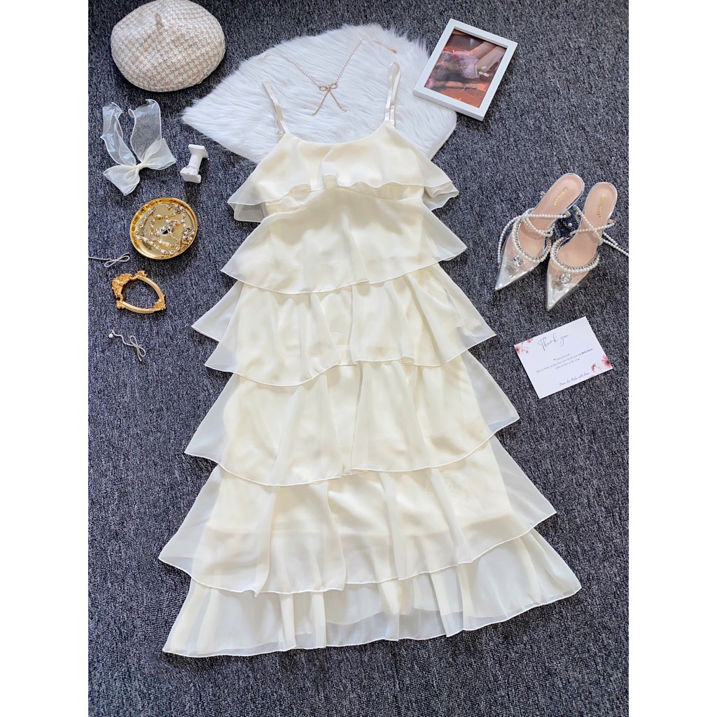 Đầm Voan Tầng Dài Hai Dây Đi Chơi LABELLE Màu Trắng Kem DC351 | BigBuy360 - bigbuy360.vn